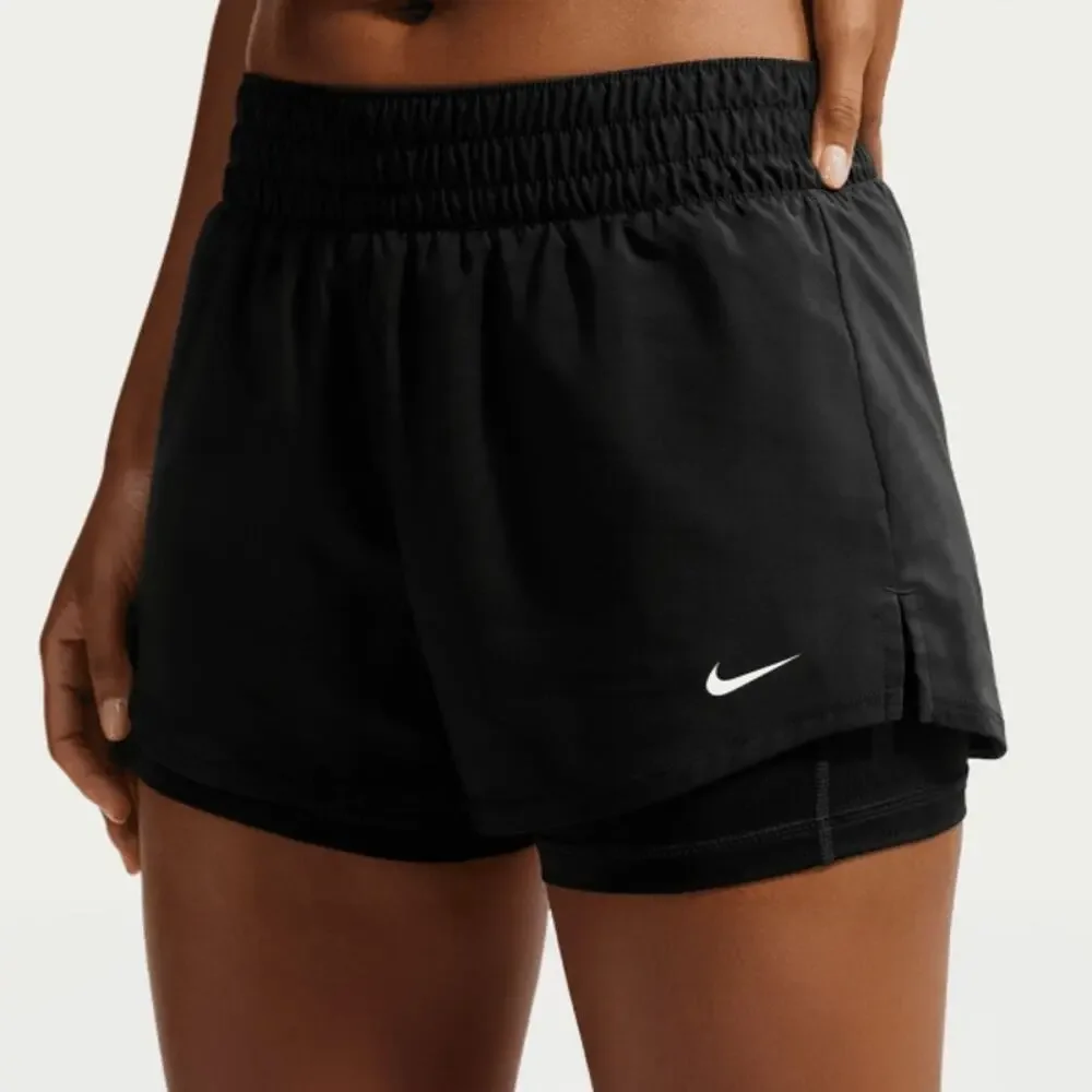 NIKE One Dri Fit 2-in-1 Shorts Black Mid Rise Brief Lined Running Women's M